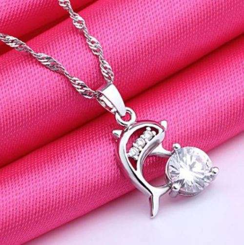 Elegant 925 Silver Cubic Zirconia Dolphin Pendant Jewelry Set in Complimentary GIFT BOX