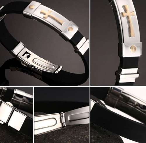 Elegant Stainless Steel & Silicone Men's Bracelet With Steel Spring Clasp in Complimentary Gift Box