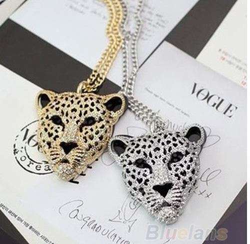 Elegant Gold / Silver Leopard Head Chain Necklace With Austrian Crystals in Complimentary Gift Box