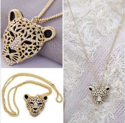 Elegant Gold / Silver Leopard Head Chain Necklace With Austrian Crystals in Complimentary Gift Box