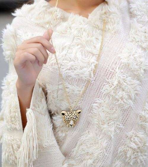 Elegant Gold / Silver Leopard Head Chain Necklace With Austrian Crystals in Complimentary Gift Box