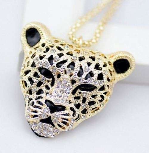 Elegant Gold / Silver Leopard Head Chain Necklace With Austrian Crystals in Complimentary Gift Box