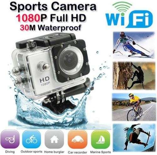 2" HDMI HDR 1080P Action Sport Cam - WI-FI, Waterproof, LCD Screen, Full Set in Black