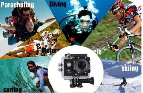 2" HDMI HDR 1080P Action Sport Cam - WI-FI, Waterproof, LCD Screen, Full Set in Black