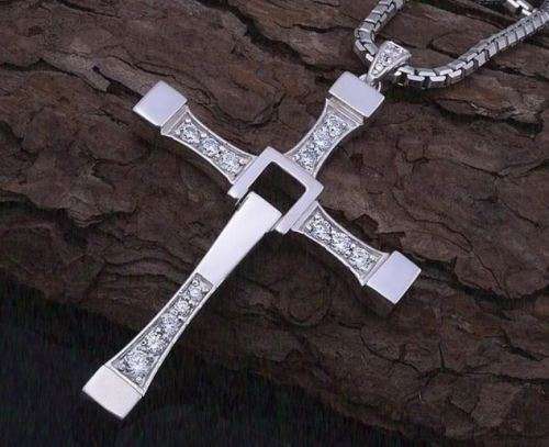 Fast & Furious Men's Stainless Steel Chain With Crystal Cross Pendant in Complimentary Gift Box