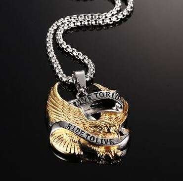 VNOX Stainless Steel Eagle LIVE TO RIDE Bikers Chain & Pendant in Gift Box