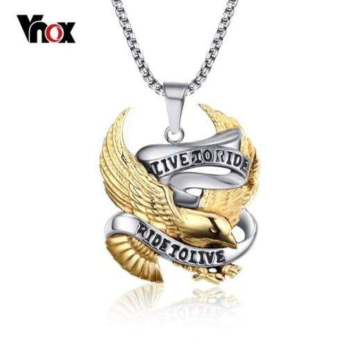 VNOX Stainless Steel Eagle LIVE TO RIDE Bikers Chain & Pendant in Gift Box