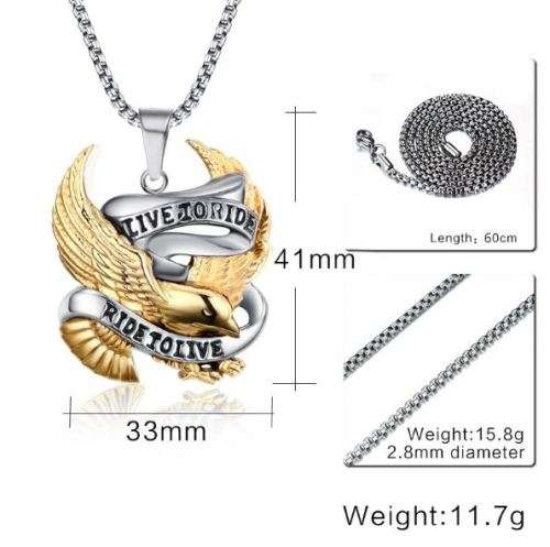 VNOX Stainless Steel Eagle LIVE TO RIDE Bikers Chain & Pendant in Gift Box