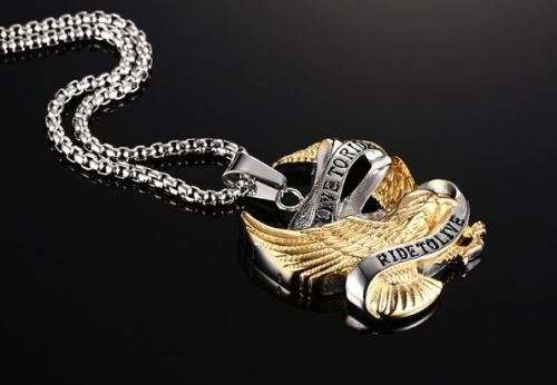 VNOX Stainless Steel Eagle LIVE TO RIDE Bikers Chain & Pendant in Gift Box