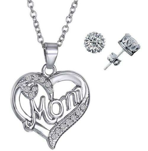 Elegant Jewelry Set With Rhinestone Mom Pendant in Complimentary Gift Box