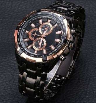 Elegant CURREN Military Mens Quartz Wrist Watch With Stainless Steel Strap - Black and Gold