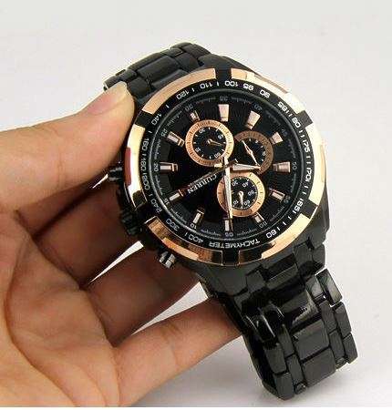 Elegant CURREN Military Mens Quartz Wrist Watch With Stainless Steel Strap - Black and Gold