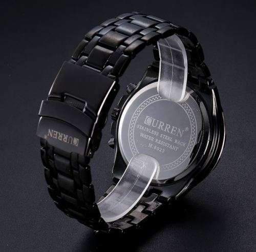 Elegant CURREN Military Mens Quartz Wrist Watch With Stainless Steel Strap - Black and Gold