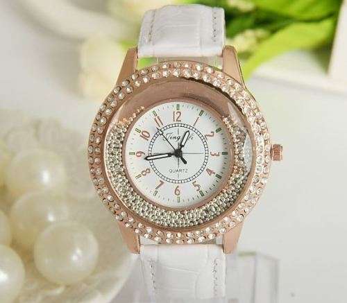 Luxury Rosgegold Gogoey Ladies Leather Crystal Diamond Quartz Wrist Watch by Reloj Mujer