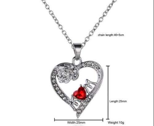 Elegant Silver Jewelry Set With Red Austrian Crystal Mom Heart Pendant in Complimentary Gift Box