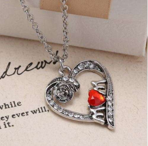 Elegant Silver Jewelry Set With Red Austrian Crystal Mom Heart Pendant in Complimentary Gift Box