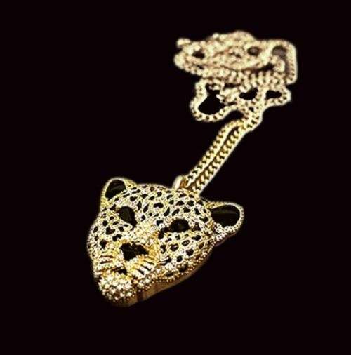 Elegant Gold / Silver Leopard Head Chain Necklace With Austrian Crystals in Complimentary Gift Box