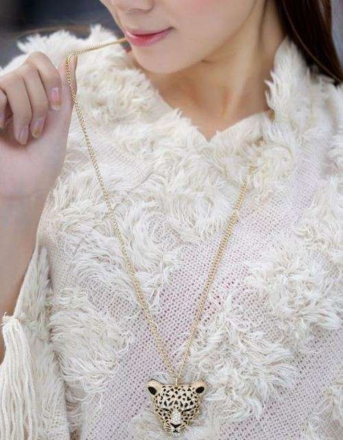 Elegant Gold / Silver Leopard Head Chain Necklace With Austrian Crystals in Complimentary Gift Box