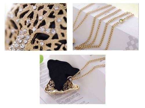 Elegant Gold / Silver Leopard Head Chain Necklace With Austrian Crystals in Complimentary Gift Box