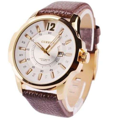 Elegant CURREN AUTO DATE Quartz Wrist Watch With Genuine Leather Strap