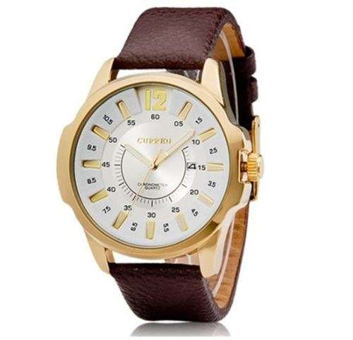 Elegant CURREN AUTO DATE Quartz Wrist Watch With Genuine Leather Strap