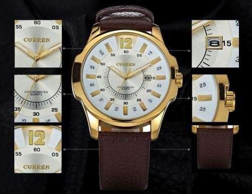Elegant CURREN AUTO DATE Quartz Wrist Watch With Genuine Leather Strap