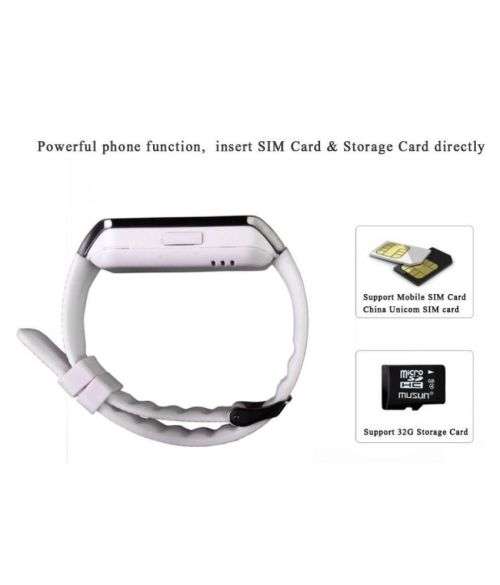 Smart Watch Phone -  SIM CARD, Bluetooth, Camera, Sleep Monitor, SD Card, MP3 etc. - White