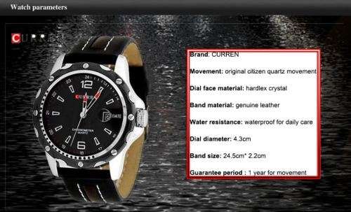 Elegant AUTO DATE CURREN Black & Silver Genuine Leather Waterproof Wrist Watch