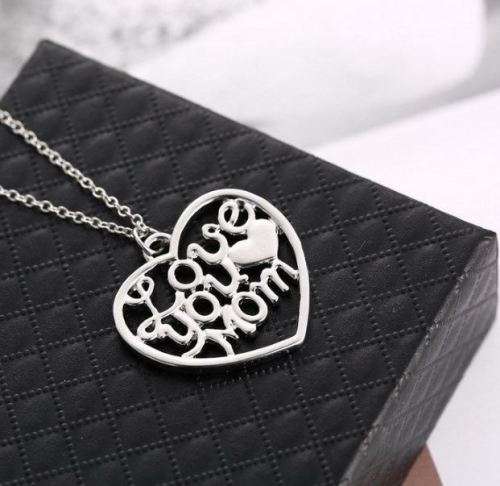 Elegant Silver Plated Jewelry Set With Love You Mom Heart Pendant in Complimentary Gift Box