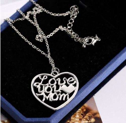 Elegant Silver Plated Jewelry Set With Love You Mom Heart Pendant in Complimentary Gift Box