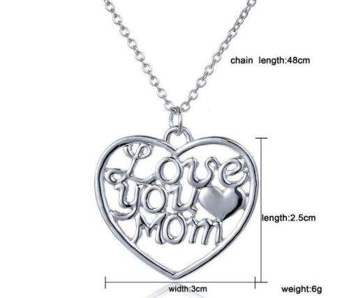 Elegant Silver Plated Jewelry Set With Love You Mom Heart Pendant in Complimentary Gift Box