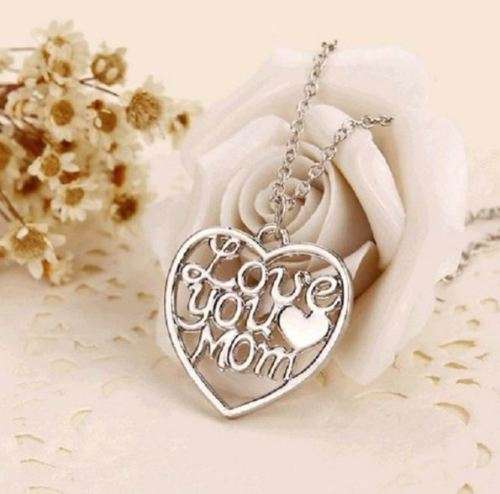 Elegant Silver Plated Jewelry Set With Love You Mom Heart Pendant in Complimentary Gift Box
