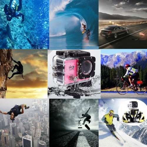 Full HD 1080P Sport Action Camera Camcoder, Waterproof, USB Cable, Car Charger, Full Set PINK