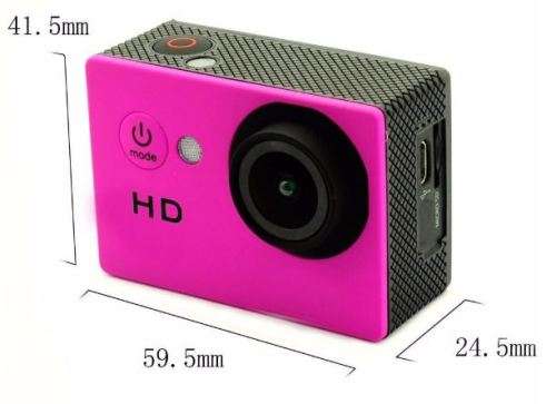 Full HD 1080P Sport Action Camera Camcoder, Waterproof, USB Cable, Car Charger, Full Set PINK