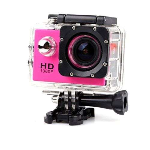 Full HD 1080P Sport Action Camera Camcoder, Waterproof, USB Cable, Car Charger, Full Set PINK