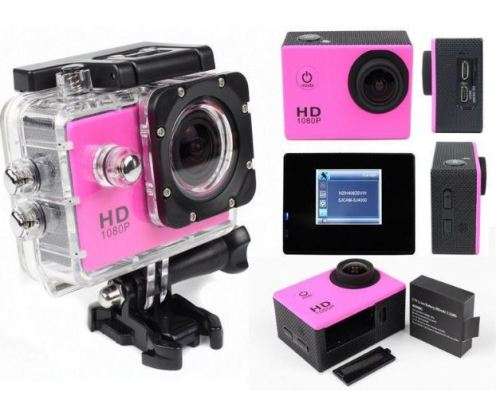 Full HD 1080P Sport Action Camera Camcoder, Waterproof, USB Cable, Car Charger, Full Set PINK