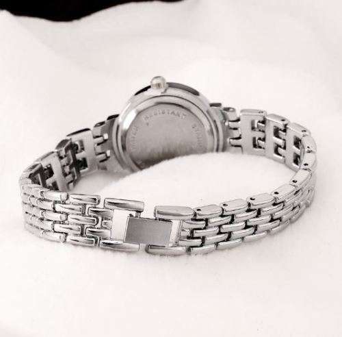 Elegant Ladies Silver Rhinestone Stainless Steel Analog Quartz Wrist Watch in Gift Box