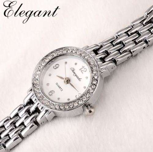 Elegant Ladies Silver Rhinestone Stainless Steel Analog Quartz Wrist Watch in Gift Box
