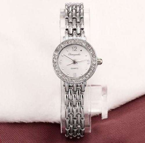 Elegant Ladies Silver Rhinestone Stainless Steel Analog Quartz Wrist Watch in Gift Box