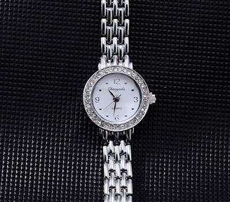Elegant Ladies Silver Rhinestone Stainless Steel Analog Quartz Wrist Watch in Gift Box