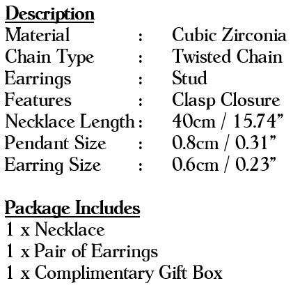 Exquisite 925 Sterling Silver Twisted Chain Cubic Zirconia Jewelry Set in Complimentary Gift Box