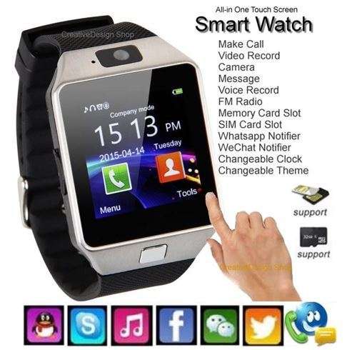 Smart Watch Phone -  SIM CARD, Bluetooth, Camera, Sleep Monitor, SD Card, MP3 etc. - Silver
