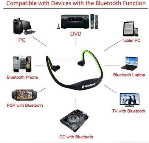 Stereo Sport Bluetooth Wireless Headset - MP3 Player & FM Radio With USB Port for Android & iPhone