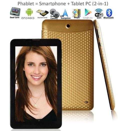 7" Android Smartphone Tablet, Wi-Fi, 3G, Dual Sim Cards, Dual Cameras, Touch Screen, GPS - GOLD