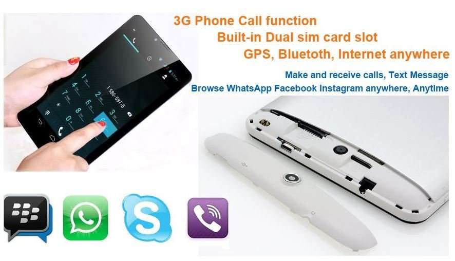 7" Android Smartphone Tablet, Wi-Fi, 3G, Dual Sim Cards, Dual Cameras, Touch Screen, GPS - GOLD