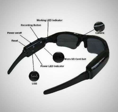 DVR Camera & Cam Recorder Sunglasses with Micro SD Slot, Carry Case, USB Data & Charging Cable Ect.
