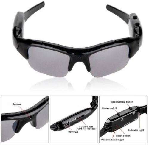DVR Camera & Cam Recorder Sunglasses with Micro SD Slot, Carry Case, USB Data & Charging Cable Ect.