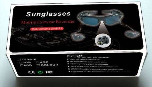 DVR Camera & Cam Recorder Sunglasses with Micro SD Slot, Carry Case, USB Data & Charging Cable Ect.