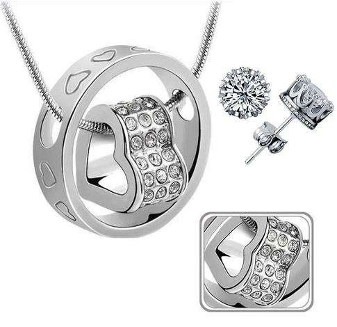 Elegant 925 Silver Heart in Ring Jewelry Set With Swarovski Crystals in Complimentary GIFT BOX