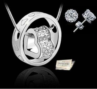 Elegant 925 Silver Heart in Ring Jewelry Set With Swarovski Crystals in Complimentary GIFT BOX
